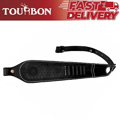 TOURBON Black Leather Rifle Sling Firearm Strap Ammo Sling 2 Point W/Finger Rest • $35.99