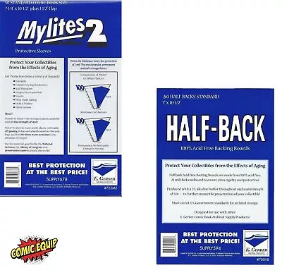 50 Mylites2 STANDARD Mylars Bags & 50 Half Back Boards 725M2/700HB E. Gerber • $35.69