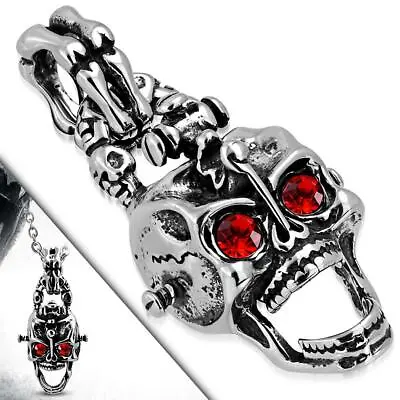 Gothic Red Eye Stone Skull Pendant Necklace  • $19.99