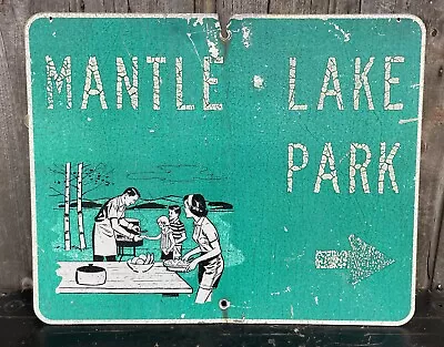 Vintage MANTLE Lake Park Presque Isle MAINE Reflective Road TOURIST Sign GREAT • $675