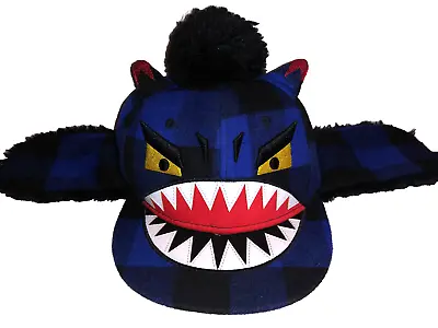 EL STINKO Blue/Black Demon Shark Ear Flaps Winter HatCap Kids Size M/L • $119.99