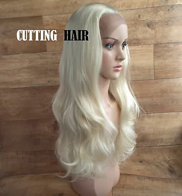 Light Blonde Pure Blond Lace Front Wig Multi Layers Long Wavy Lace Wig L04-613 • £35.99