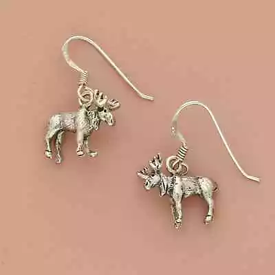 Sterling Silver 3d Moose Charm Dangle Earrings • $38