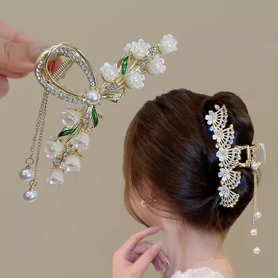 Pearl Flower Tassels Hair Claw Lily Of The Valley Metal Large Shark Clip Elegant • £1.61