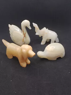 Collection Of Vintage Onyx Animals X4 Sawn Elephant Dog Tortoise/Turtle • £8