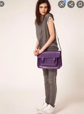 The Cambridge Satchel Company 13 Inch Magnetic Closure Leather Bag Purple BNWOT • £59