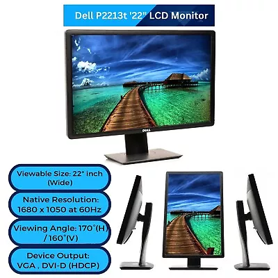 Dell P2213T Anti-Glare LED Backlit 22  Monitor VGA Display Port DVI USB 2.0 5ms • $65