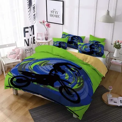 Motorcycle Bedding Set 3D Quilt Cover And Pillowcase Single Double Queen King • $16.31