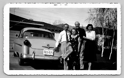 VTG Black & White Photo Two Couples Leaning On Car Driveway • $5.95