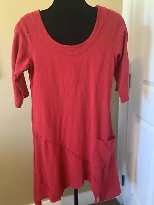 Maria De Guadalajara Red Cotton Gauze Dress/tunic With Asymmetric Hem Size M • $15.99