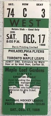 1988 Dec.17 Maple Leaf Garden Philadelphia Vs Toronto WEST Sec.74 Row C Seat 3 • $19.99