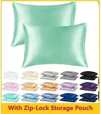 2 Pack Satin Silk Pillowcase For Hair & Skin Pillow Cases Cover Pair • £5.95