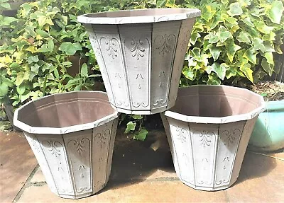 TRIO  3 X  LARGE ECO 32CM Stone Effect Planter Plant Pot Plastic Flower Garden L • £0.99