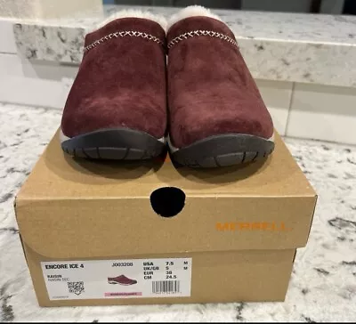 NWB Merrell Women's Encore Ice 4 Suede Slides Shoes Size 7.5 In Raisin • $60