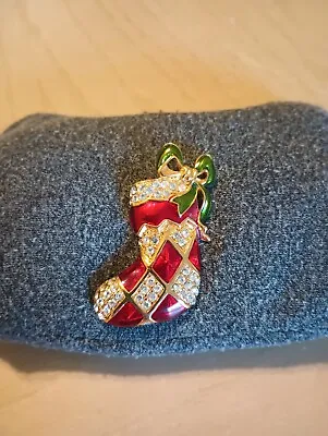 Vintage Monet Brooch Pin Women's Jewelry Christmas  Stocking  Rhinestone's  • $24.99