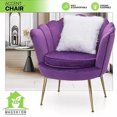 Scalloped Back Relaxation Accent Chair Velvet Upholstered Tufted Vanity Armchair • $149.99