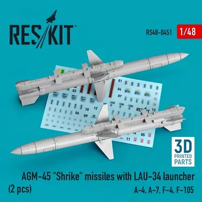 1/48 ResKit RS48-0451 AGM-45  Shrike  Missiles With LAU-34 Launcher (2 Pcs) (A-4 • $19