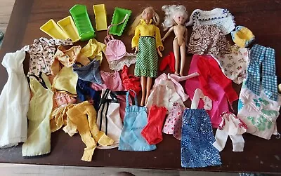 Vintage 1960-70s Barbie Mixed Clothes Lot And Accessories Lot Plus Barbie Doll • $100