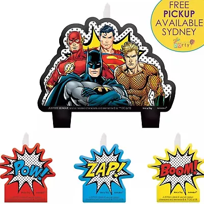 Justice League Party Supplies 4 Piece Candle Set Birthday Cake Topper Decoration • $7.99