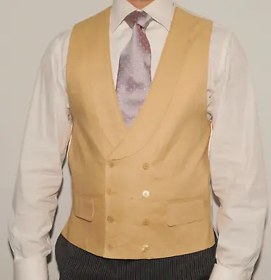 New Vestige London Double Breasted Buff Linen Morning Wedding Waistcoat S 38'' • £119