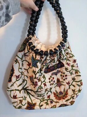 $120 • Buy Treesje Handbag With Embroidery And Beads. Wooden Balls For Handle. Bohemian 
