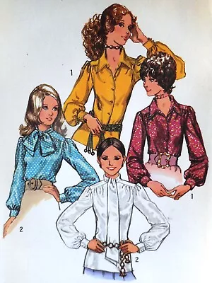 🎀 Vintage 1970s Simplicity 9718 Bow High Round Neck Retro Top Blouse Pattern 16 • $5.95