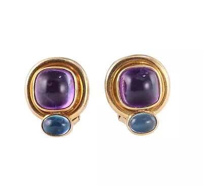 Elizabeth Locke Gold Blue Topaz Amethyst Earrings • $2350