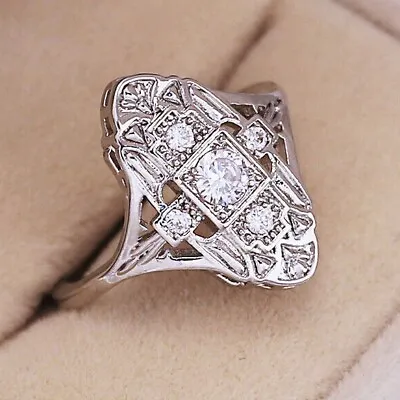 $15.74 • Buy Elegant 925 Sterling Silver White Topaz Charm Wedding Engagement Ring Size 7