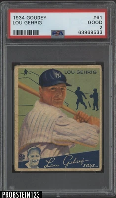$3155 • Buy 1934 Goudey #61 Lou Gehrig New York Yankees HOF PSA 2   LOOKS NICER  