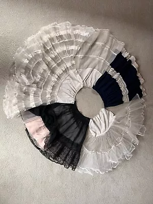 Vtg Lot 5 Pc 50s Crinoline Petticoat Lace Tiered Black White Navy Blue Slips • $100