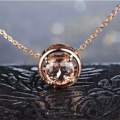 1.50CT Morganite 925 Silver Solitaire Pendant In Rose Gold Finish With 18  Chain • $79.91