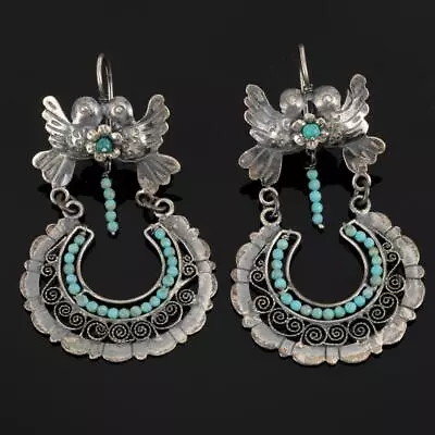 FEDERICO JIMENEZ  Turquoise Earrings  LOVE DOVE  Dangles Sterling Silver Vintage • $142.50