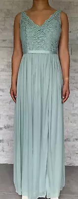 UK10 CELEBRATE  Dusty Sage Lace And Mesh V-neck Bridesmaid Dress RRP £150 • £44