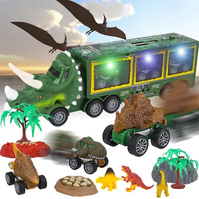 Kids Dinosaur Truck Toy Storage Car Transport Carrier Model W/Music Light Gift • £9.89