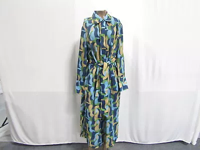 J. McLaughlin Womens Belle Abstract Chaise Dress Size Large Navy/Aqua/Green • $19.99