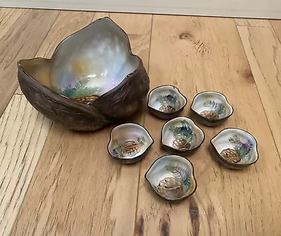 Vintage/Antique Noritake Japan Hand Painted Walnut Pottery Nut Dish Bowl Set • $85