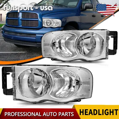Headlights For 2002-2005 Dodge Ram 1500 2500 3500 Chrome Housing Headlamps Pair • $60.99