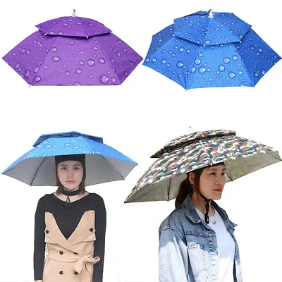 Fishing Umbrella Hat Hiking Beach Camping Foldable Sunscreen Shade Head Umbrella • $17.99