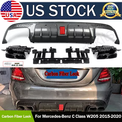 For Mercedes W205 Sedan C43 C63 C300 C450 Bumper Diffuser Exhaust Tips W/ Light • $237.36