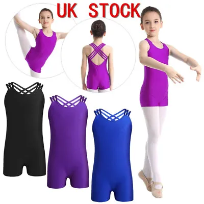 £4.99 • Buy UK Kids Girls Bodysuit Dance Gymnastics Leotard Jumpsuit Athletic Catsuit Shorts