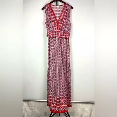 Max Studio Red Floral Mexican Tile Print Sleeveless Maxi Dress SIZE LARGE • $22.49