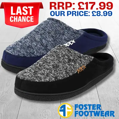 Mens Fleck Fleece Slip On Slippers Mule Backless  Nordic Scandi Style Winter • £8.99