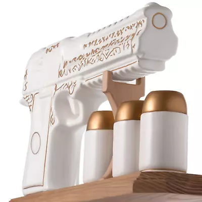 Ceramic Gun Whiskey Decanter Sets 16.9 Oz 3 Shot Glasses Tequila  Gifts For Men • $69.99