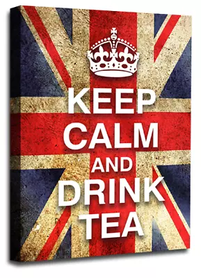 Keep Calm Art Print Red White Blue Drink Tea Quote Framed Canvas Wall Picture • £29.99