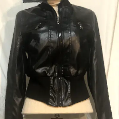 Miley Cyrus  MAX Azria  Black Faux Leather Jacket Size Medium - Pre-Owned • $35