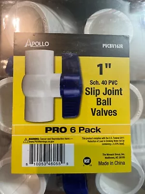 Apollo 1” X 1” PVC Schedule 40 Slip X Slip Ball Valve Pro Pack(6-Pack) PVCBV16JR • $20.99