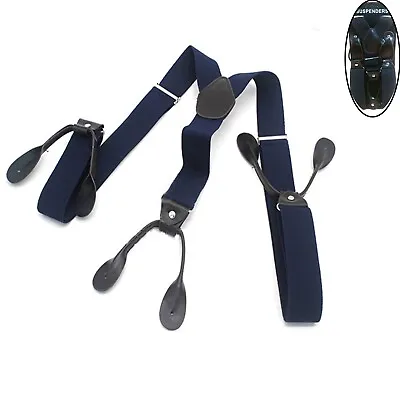 Button Holes Link Men's Suspenders Black Color Fully Elastic Adjustable Length • $5.29