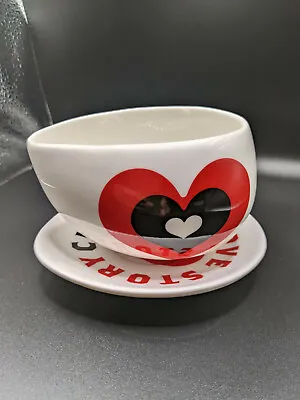 Vntg Valentine's MAX BRENNER Hug Mug Cup & Saucer Chocolate Love Story Hearts • $15