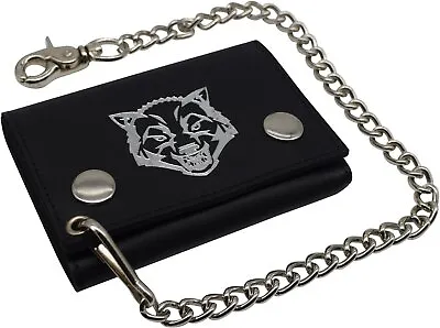 Wolf RFID Blocking Trifold Biker Men's Genuine Leather Steel Chain Wallet... • $14.99