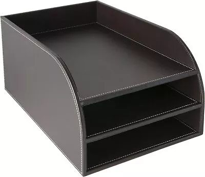 Osco Faux Leather 3 Tier Letter Tray - Brown • £23.74
